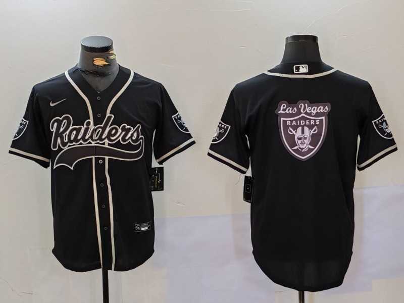 Mens Las Vegas Raiders Black Team Big Logo With Patch Cool Base Stitched Baseball Jersey